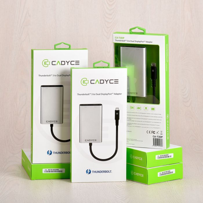 Cadyce CA-T3DP Thunderbolt™ 3 to Dual DisplayPort™ Adapter Supports Dual 4K or Single 5K Display