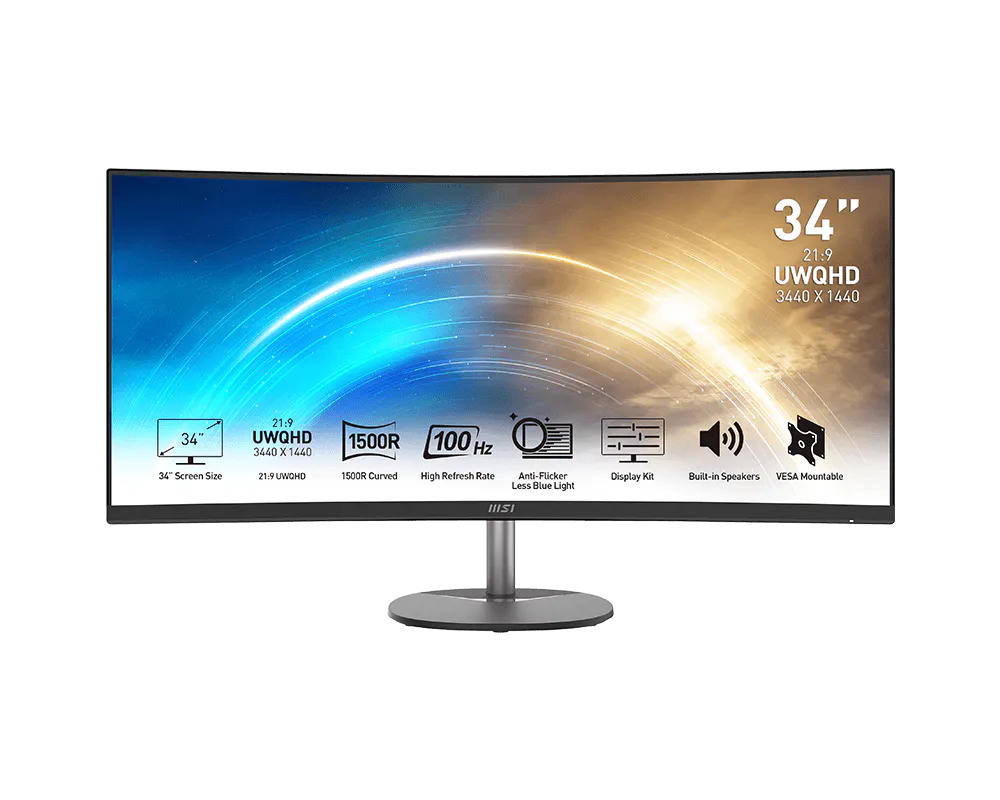 MSI PRO MP341CQ 34 Inch Ultrawide QuadHD Curved Monitor