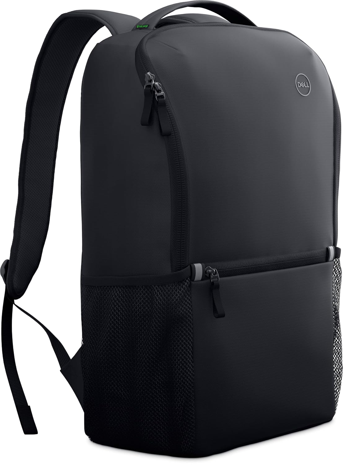 Dell 15" EcoLoop Essential Backpack-Black (7P4F4), 20L Capacity, Water Bottle Holder, Water Resistant, Zippered Front Pocket, Reflective Elements, Foam Padded Laptop Compartment