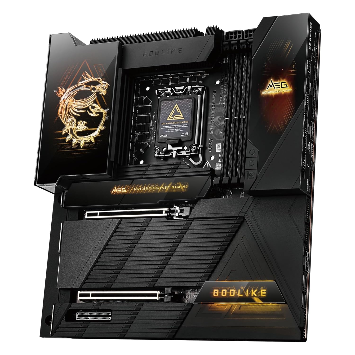 MSI MEG X870E GODLIKE, E-ATX - Supports AMD Ryzen 9000/8000/7000 Processors, AM5 - Dynamic Dashboard III, EZ Slide M.2, 110A SPS, DDR5 Memory (9000+ MT/s OC), M.2 & PCIe 5.0, USB4, Wi-Fi 7, 10G LAN