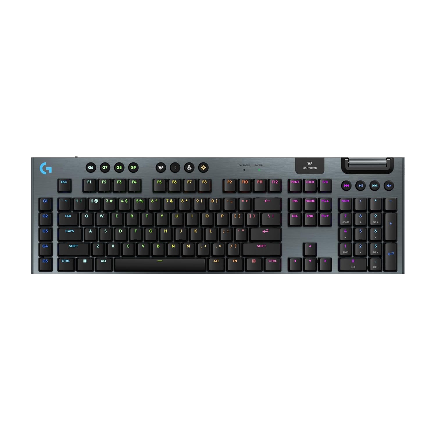 Logitech G915 X LIGHTSPEED Low-Profile Wireless Gaming Keyboard, Double-Shot PBT Keycaps, Fully Programmable Keys, RGB Backlighting, Sleek Aluminum Finishing, GL Brown Tactile Switches - PC/Mac- Black