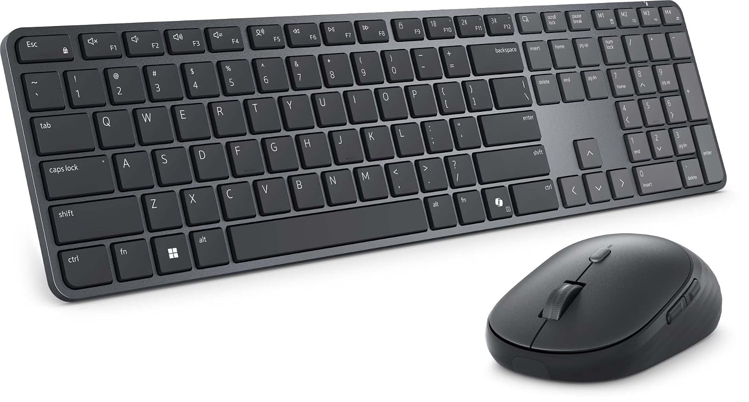 Dell Pro 7 Slim Wireless Keyboard & Mouse Combo KM726, Dual Connectivity (Bluetooth 5.0+2.4GHz RF Dongle), Slim Scissor‑Switch Keys, Silent Plus Optical Mouse up to 6000 DPI, Ergonomic Compact Design