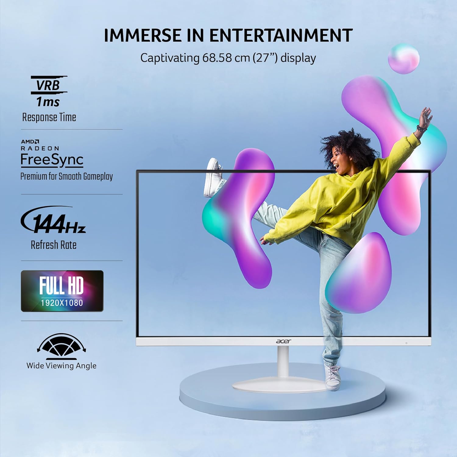 Acer SA272 P1 27 Inch Full HD IPS Ultra Slim (7.2mm Thick) Backlit LED Monitor I Zero Frame I 144Hz Refresh I 1 MS VRB I AMD FreeSync I 1xHDMI 1xVGA I Speakers I Eye Care I Eco Display