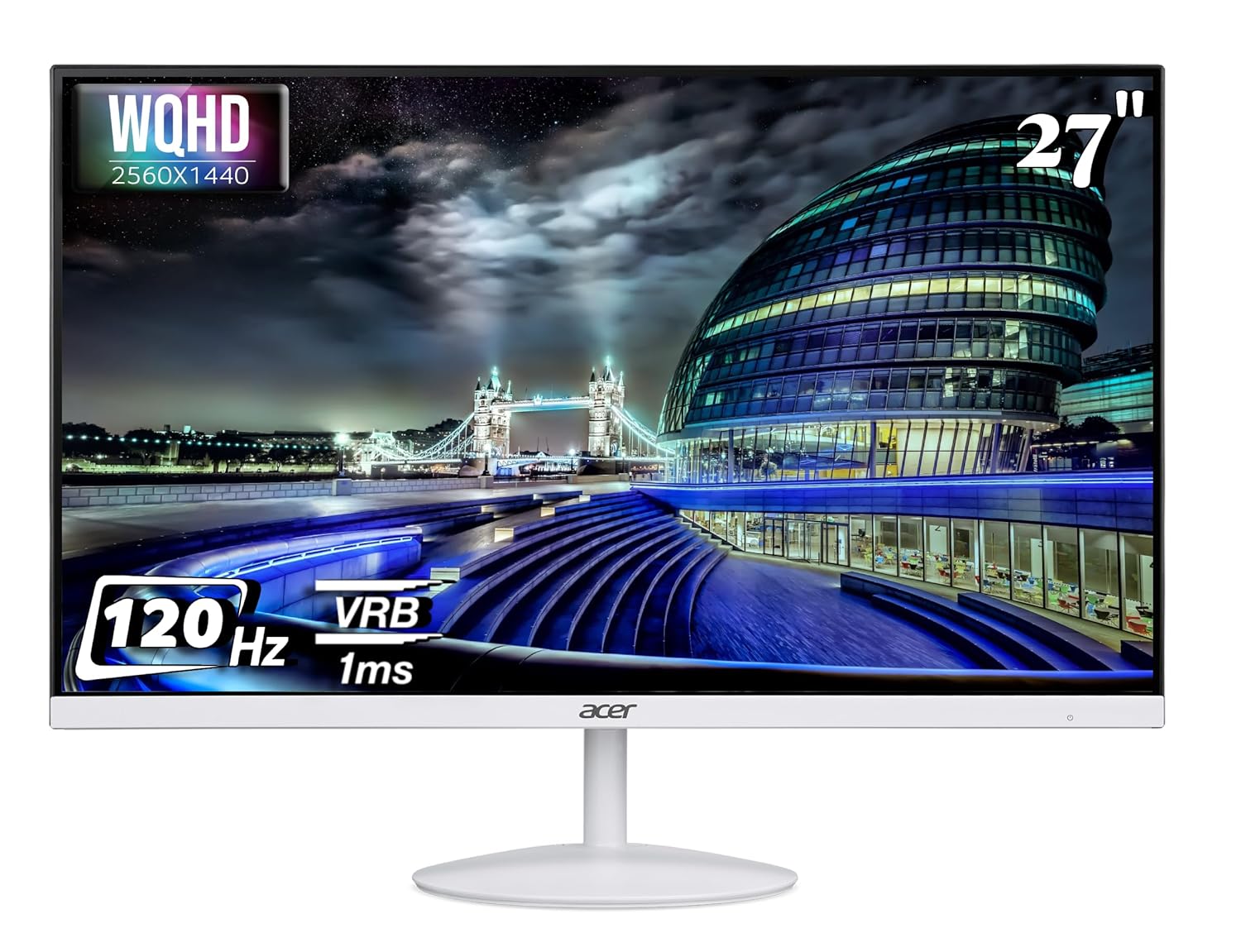 Acer SA272U G 27 Inch WQHD 2560 x 1440 IPS Backlit LED Monitor | 120Hz Refresh, 1ms VRB Response, HDR10, AMD FreeSync | Ultra Slim 7.2mm Design | 2xHDMI, 1xDP, Stereo Speakers | Eye Care | White