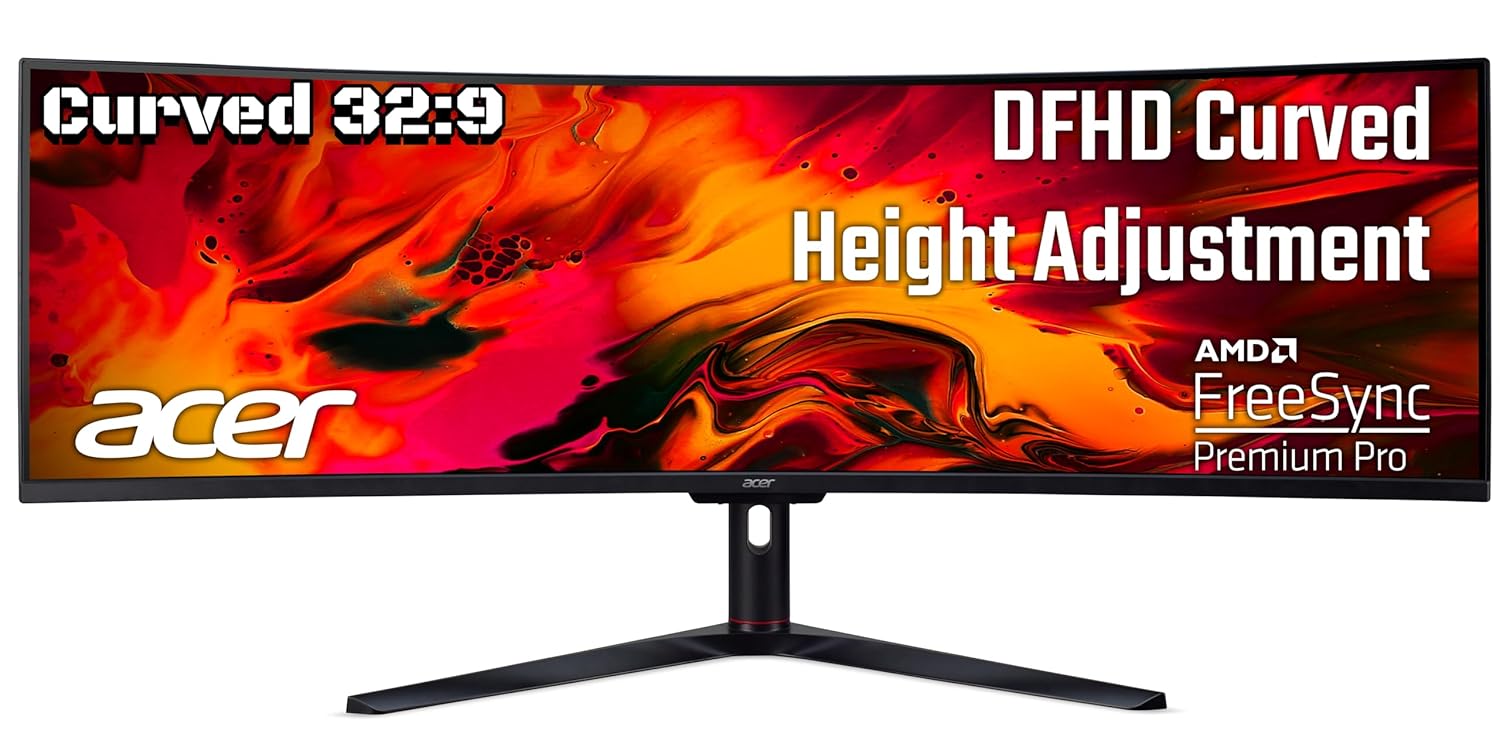 Acer EI491CR S 49 Inch LED 1800R Curved DFHD 3840 X 1080 Pixels VA Monitor I 32:9 Aspect Ratio I AMD Freesync Premium PRO I 144Hz I Vesa Certified Display HDR 400 I Dci-P3 I Support PIP/PBP I Speakers