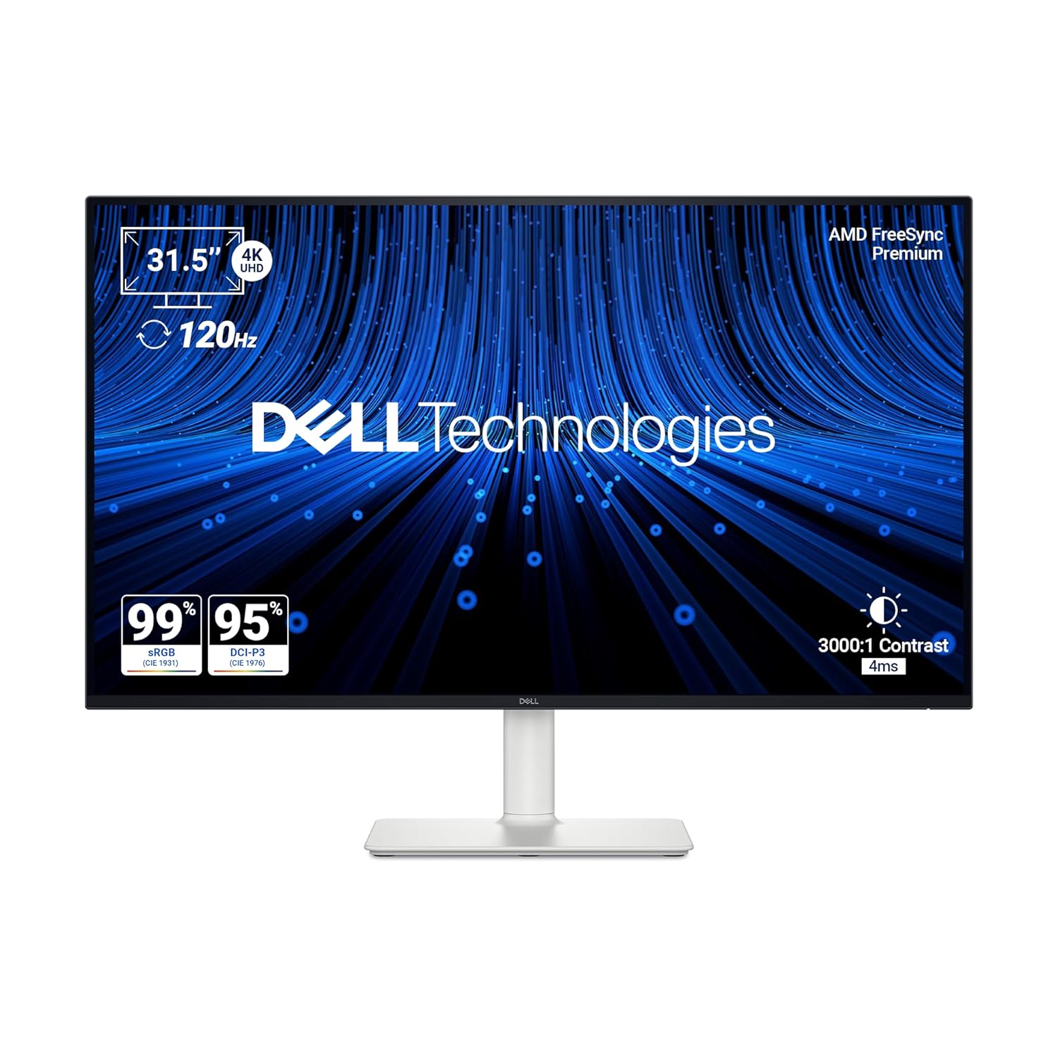 Dell S3225QS 31.5" 4K UHD Monitor|VA 120 Hz|99% SRGB, 95% DCI-P3|4ms (Extreme)|3000:1 Contrast| 300 cd/m2 Brightness|AMD FreeSync Premium| |Dual 5W Speakers|HDMI *2, DP 1.4| HDR10|Height Tilt Slant