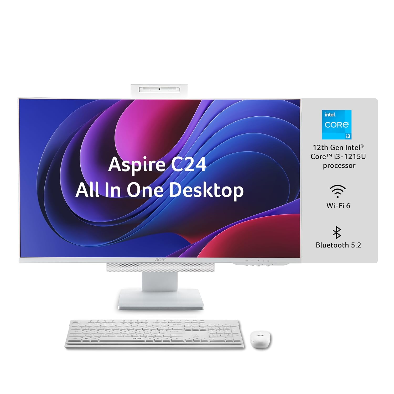 Acer Aspire All In one C 24 Core I3 N 305 | 8gb |512gb Ssd | 24" Full Hd Ips Screen | Win 11 Home | MS office 2021 | 3 years wty | 5mp camera | Speaker | Giga Lan- White