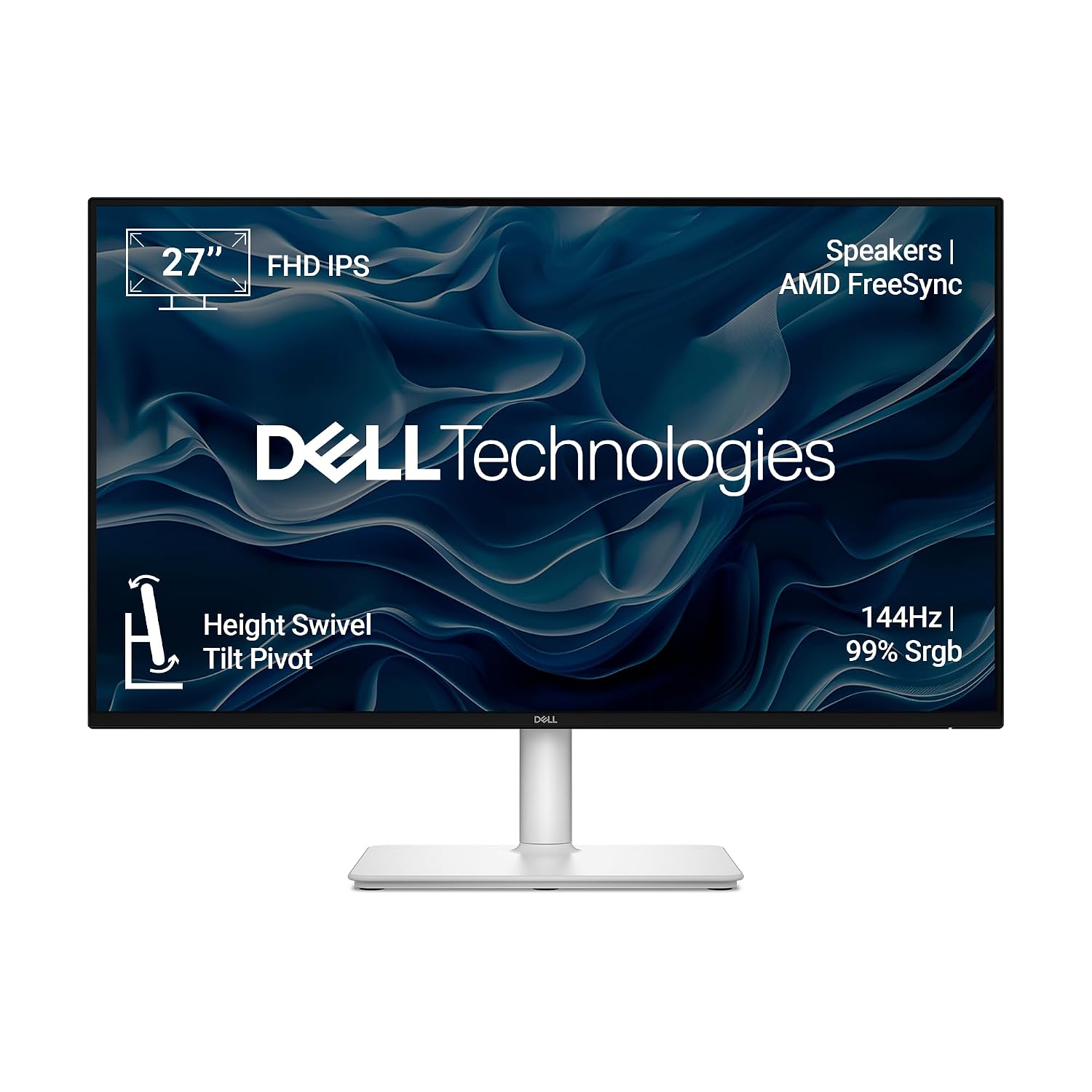 Dell S2725HSM 27"/68.58cm FHD Monitor|Ash White|144Hz Refresh|99% Srgb, 300 cd/m2 Brightness|IPS Panel, 1ms|Contrast 1500:1, 2xHDMI, Built-in 3W Dual Speakers, Warranty 3 Years, Ergonomic|AMD FreeSync