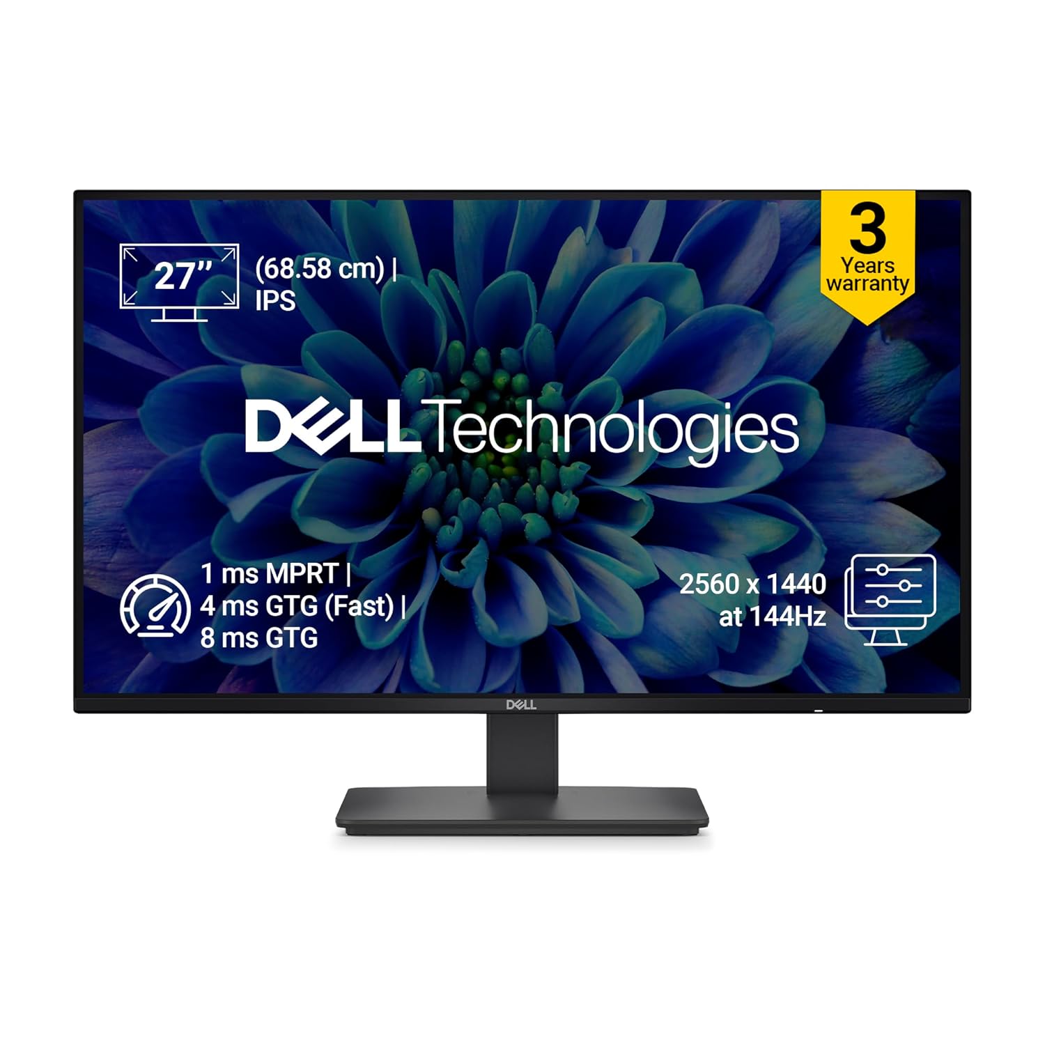 Dell SE2726D 27 inch (68.58 cm) QHD IPS Display, 144Hz Refresh, AMD FreeSync, Eye Comfort Technology, Flicker-Free, HDMI/DP Connectivity, Elegant Design for Work & Play
